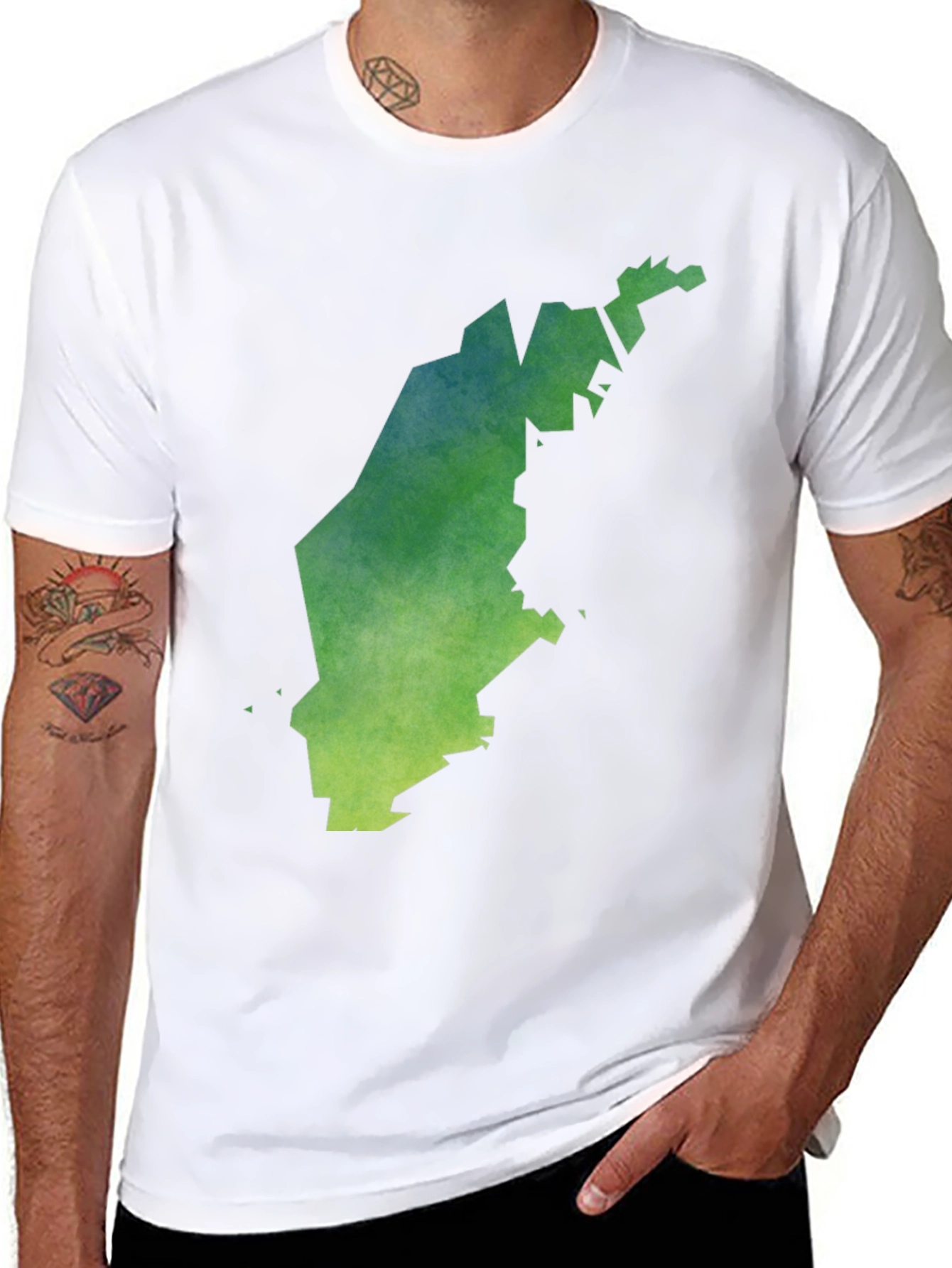 Camiseta Negra con Diseño Abstracto Verde