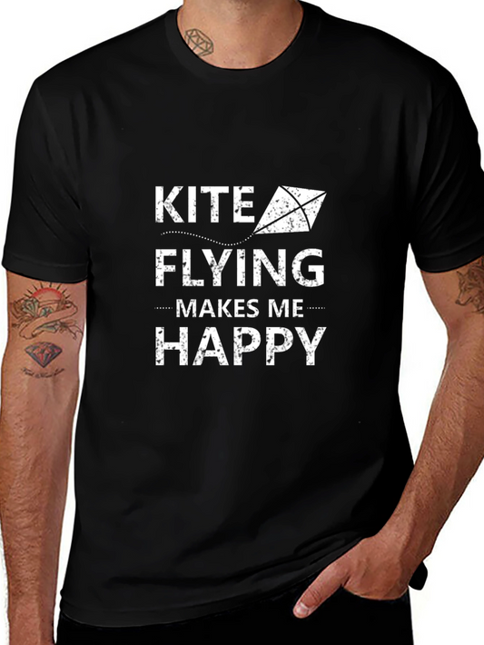 Camiseta Negra: Kite Flying Makes Me Happy
