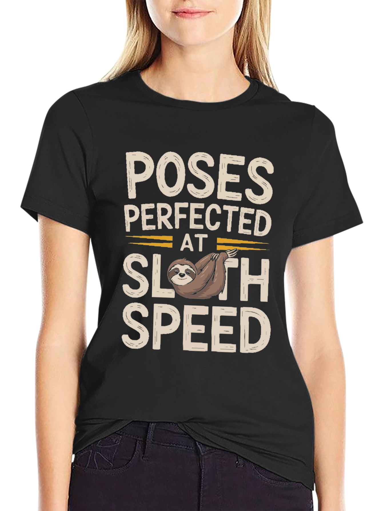 Camiseta Negra con Diseño de Perezoso - Poses Perfectas