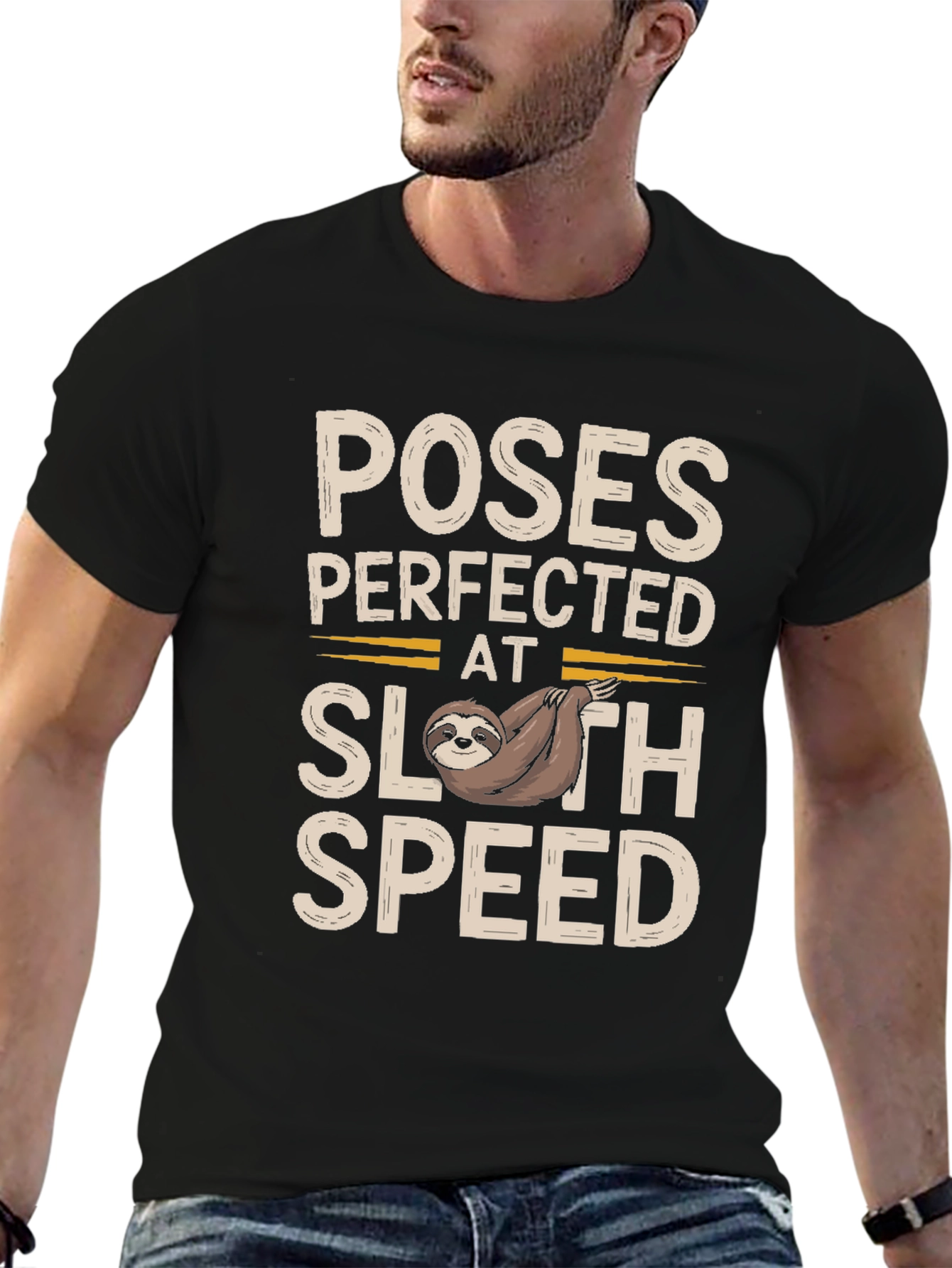 Camiseta Negra con Diseño de Perezoso - Poses Perfectas