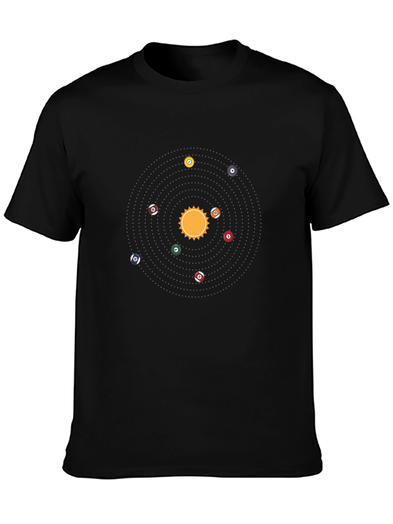 Camiseta Negra: Sistema Solar de Billar