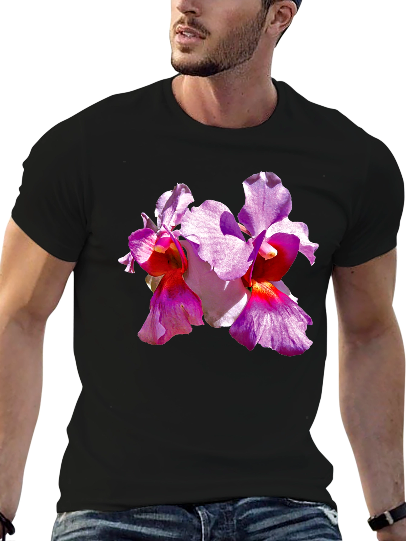 Camiseta Negra con Orquídeas
