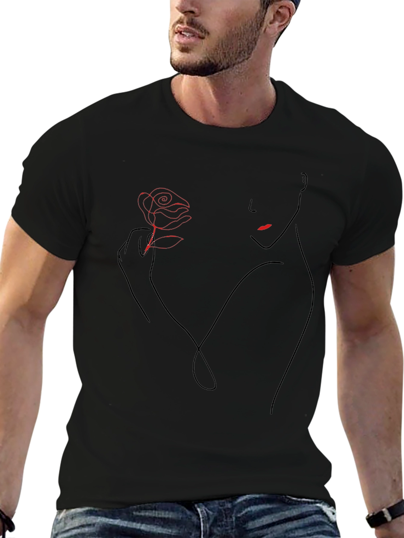Camiseta Negra con Diseño Floral Abstracto para Hombre