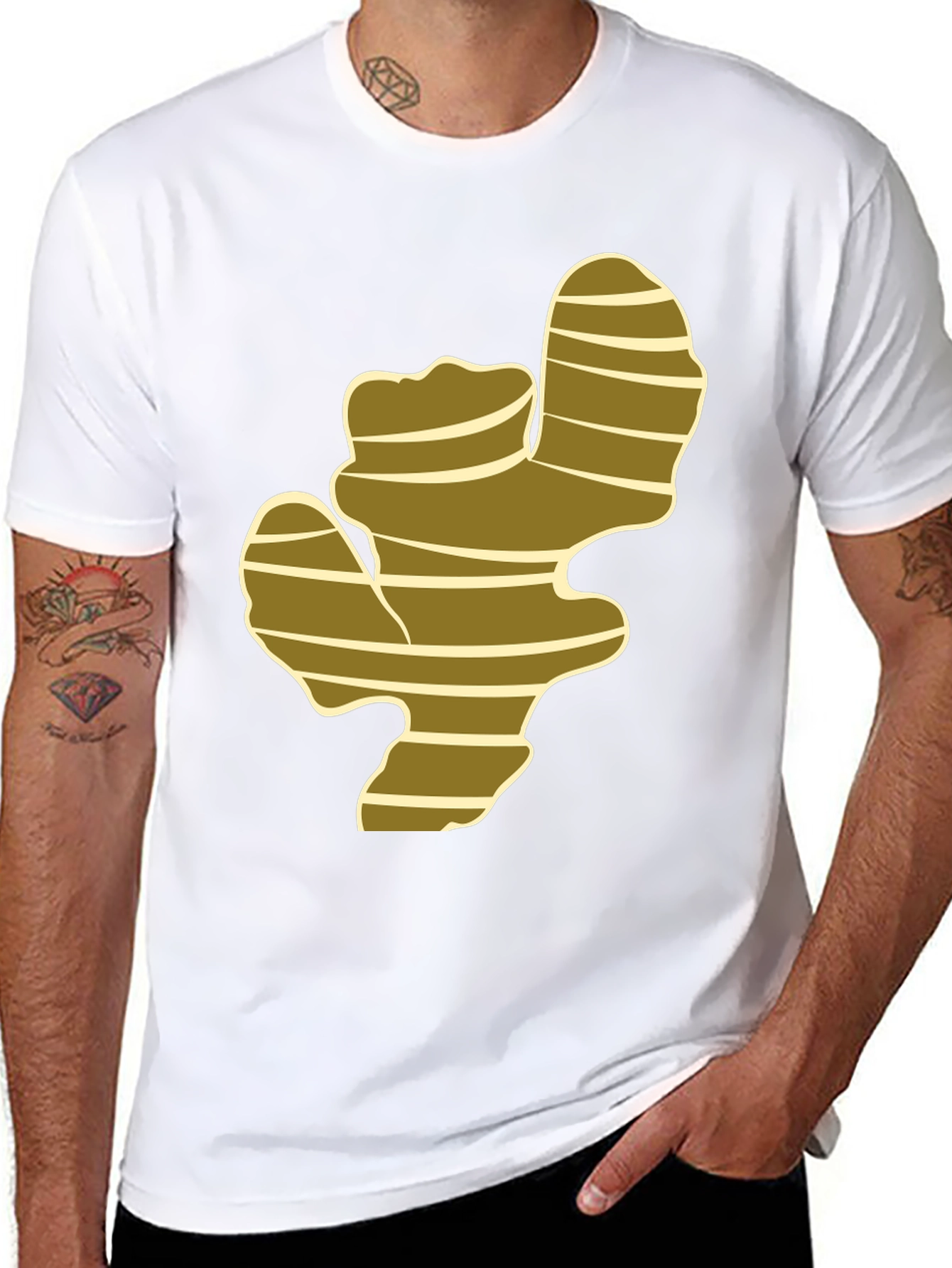 Camiseta Negra con Diseño de Raíz de Jengibre