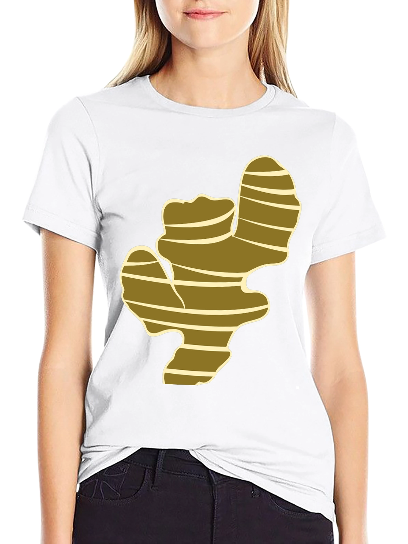 Camiseta Negra con Diseño de Raíz de Jengibre