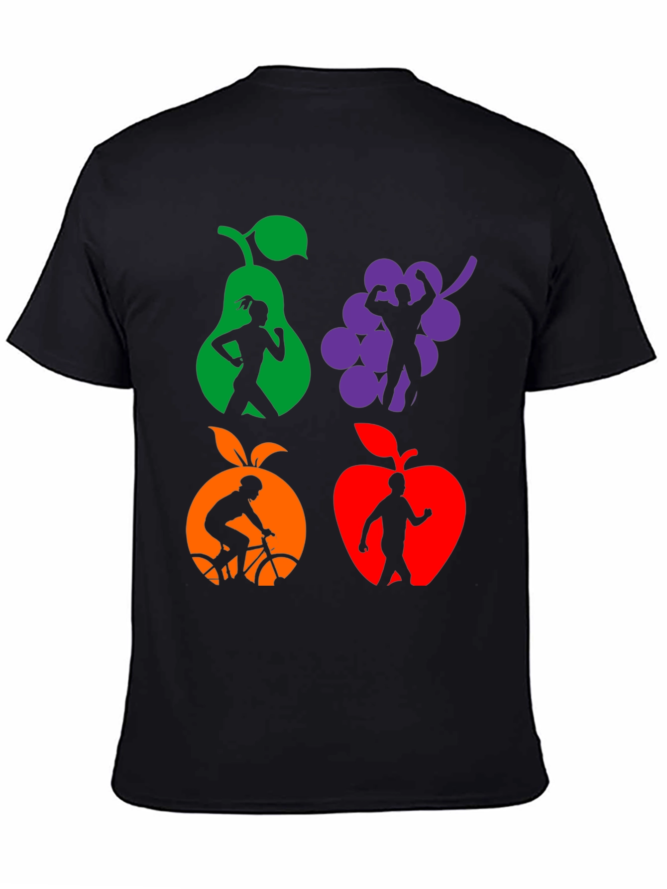 Camiseta Negra Deportiva con Diseño de Frutas