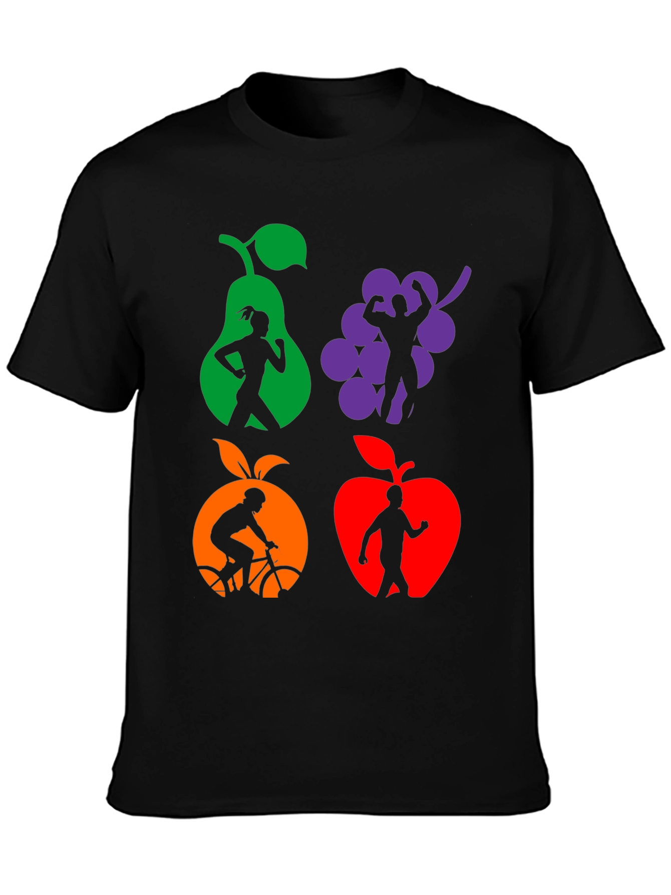 Camiseta Negra Deportiva con Diseño de Frutas