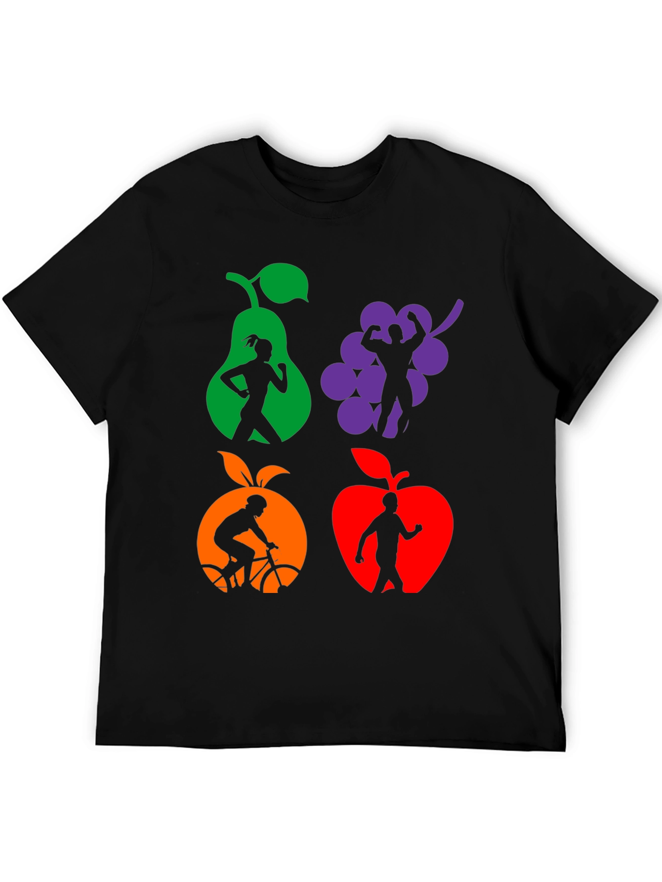 Camiseta Negra Deportiva con Diseño de Frutas