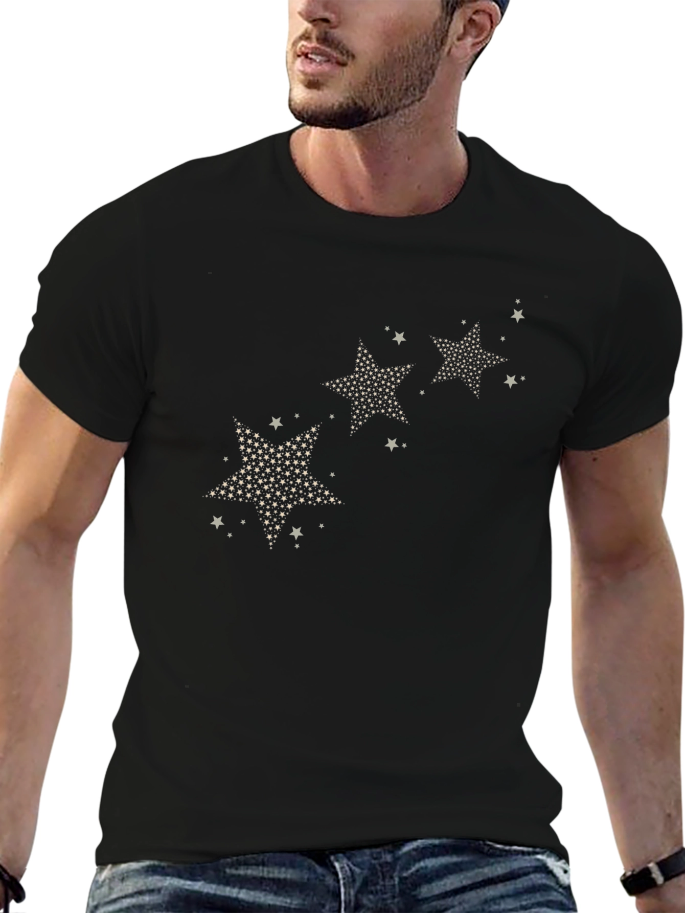 Camiseta Negra Estampado Estrellas Hombre