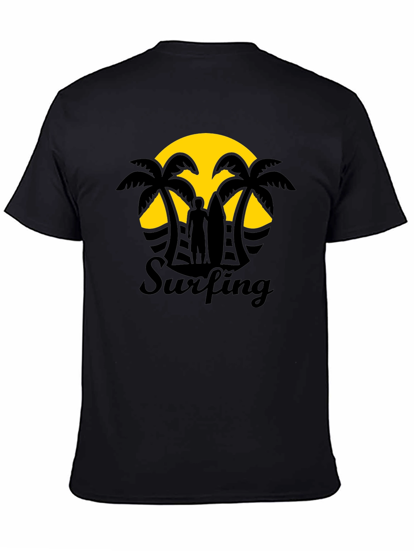 Camiseta Negra Estampado Surfing Sunset