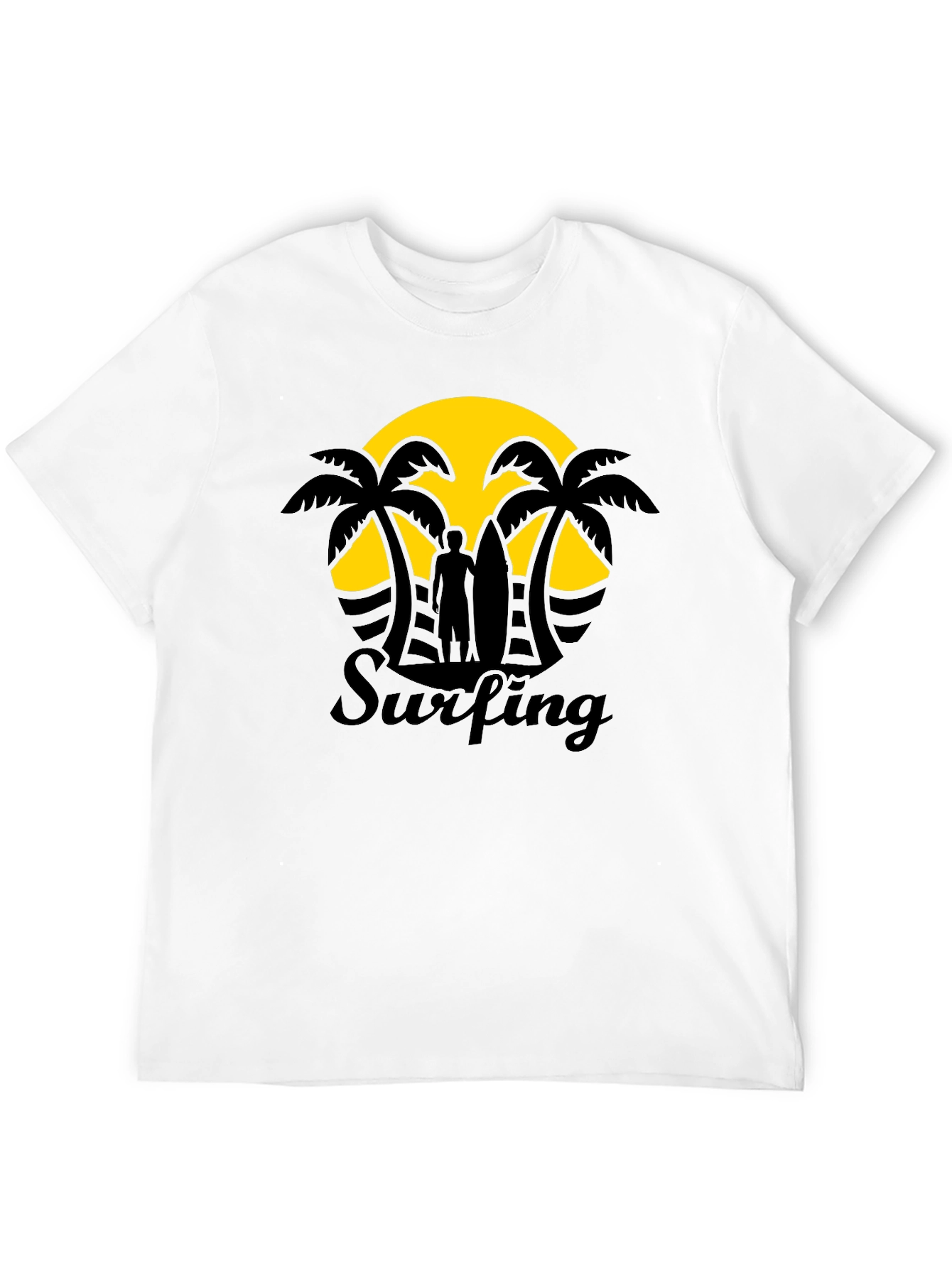 Camiseta Negra Estampado Surfing Sunset