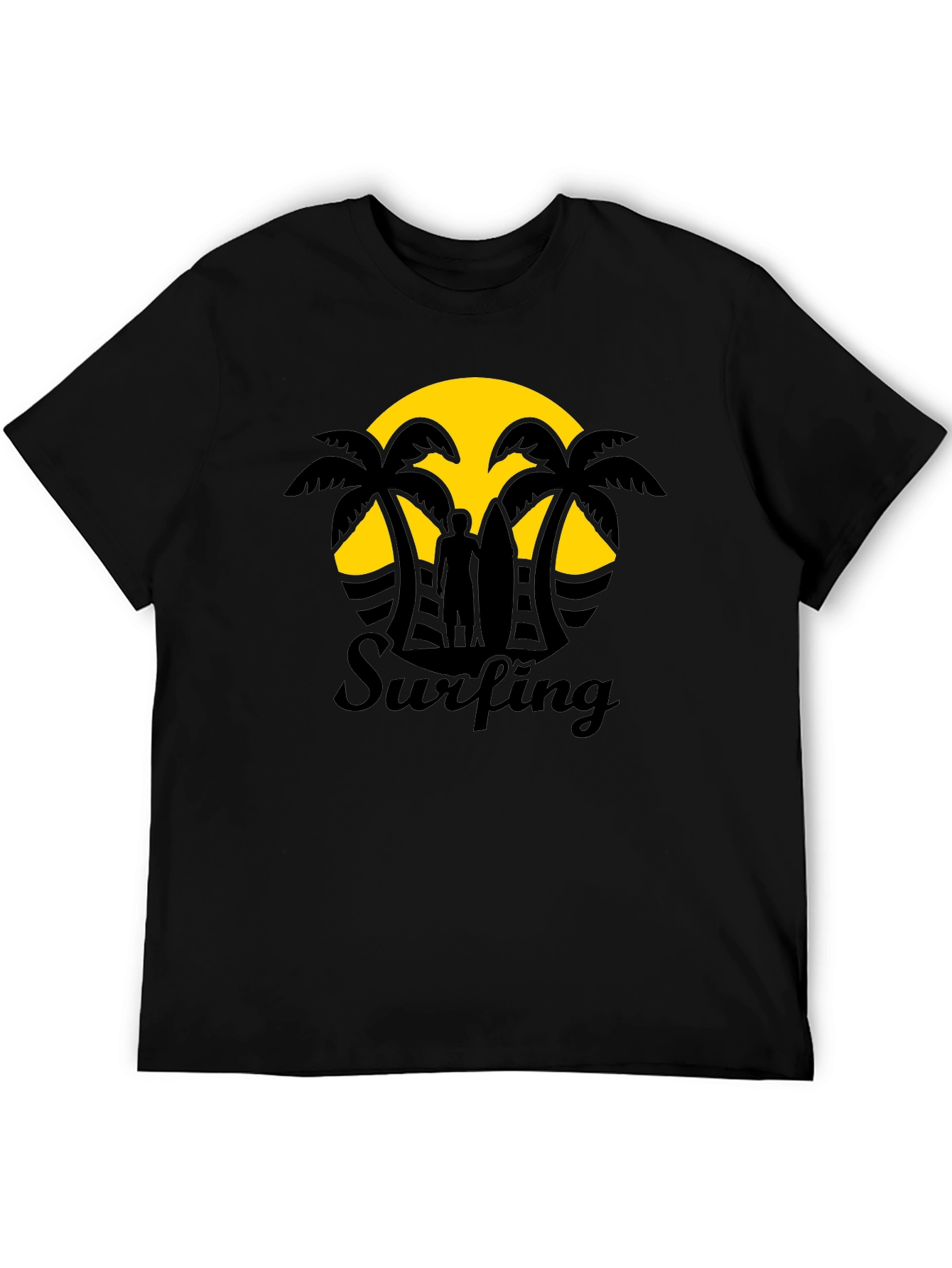 Camiseta Negra Estampado Surfing Sunset