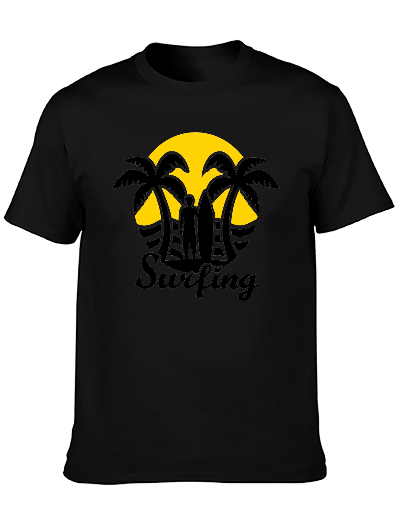 Camiseta Negra Estampado Surfing Sunset