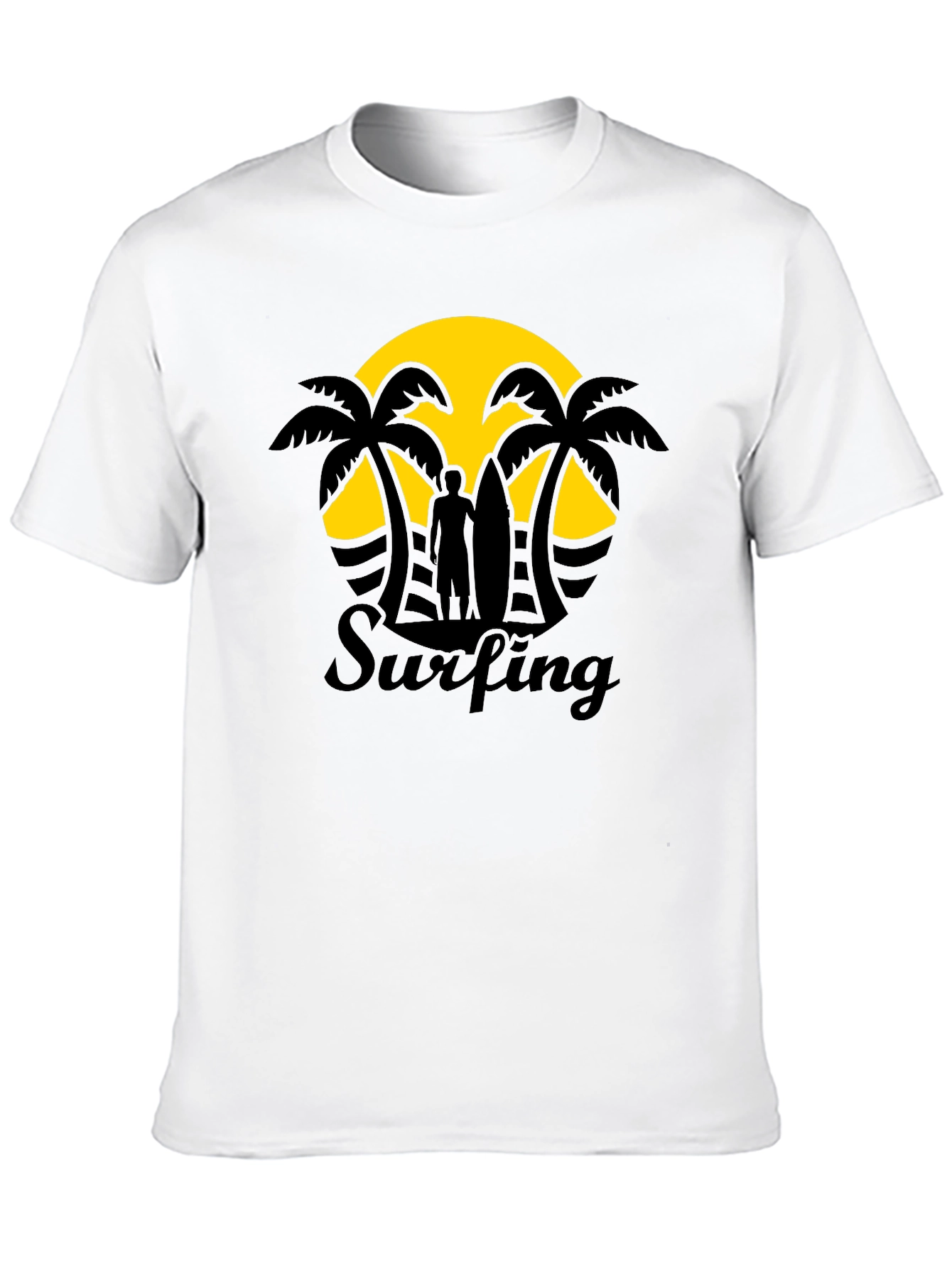 Camiseta Negra Estampado Surfing Sunset