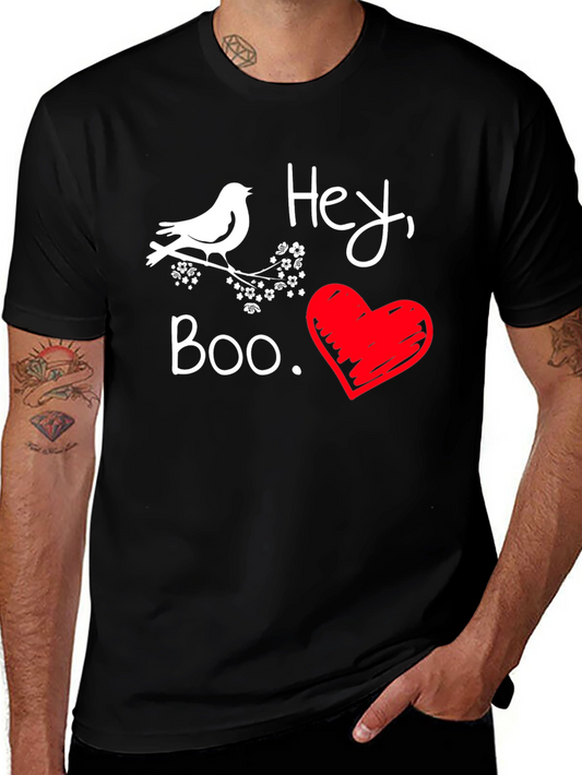 Camiseta Negra Hey Boo con Corazón Rojo