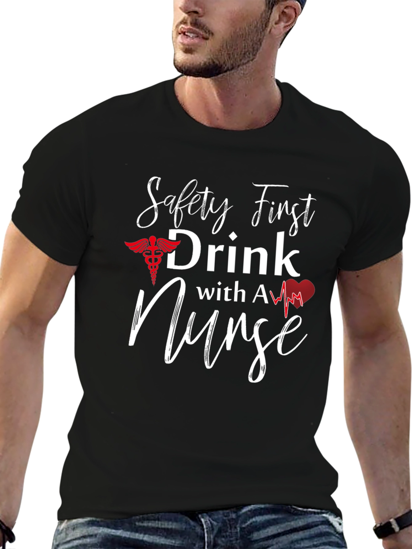 Camiseta Negra: Safety First Drink With A Nurse