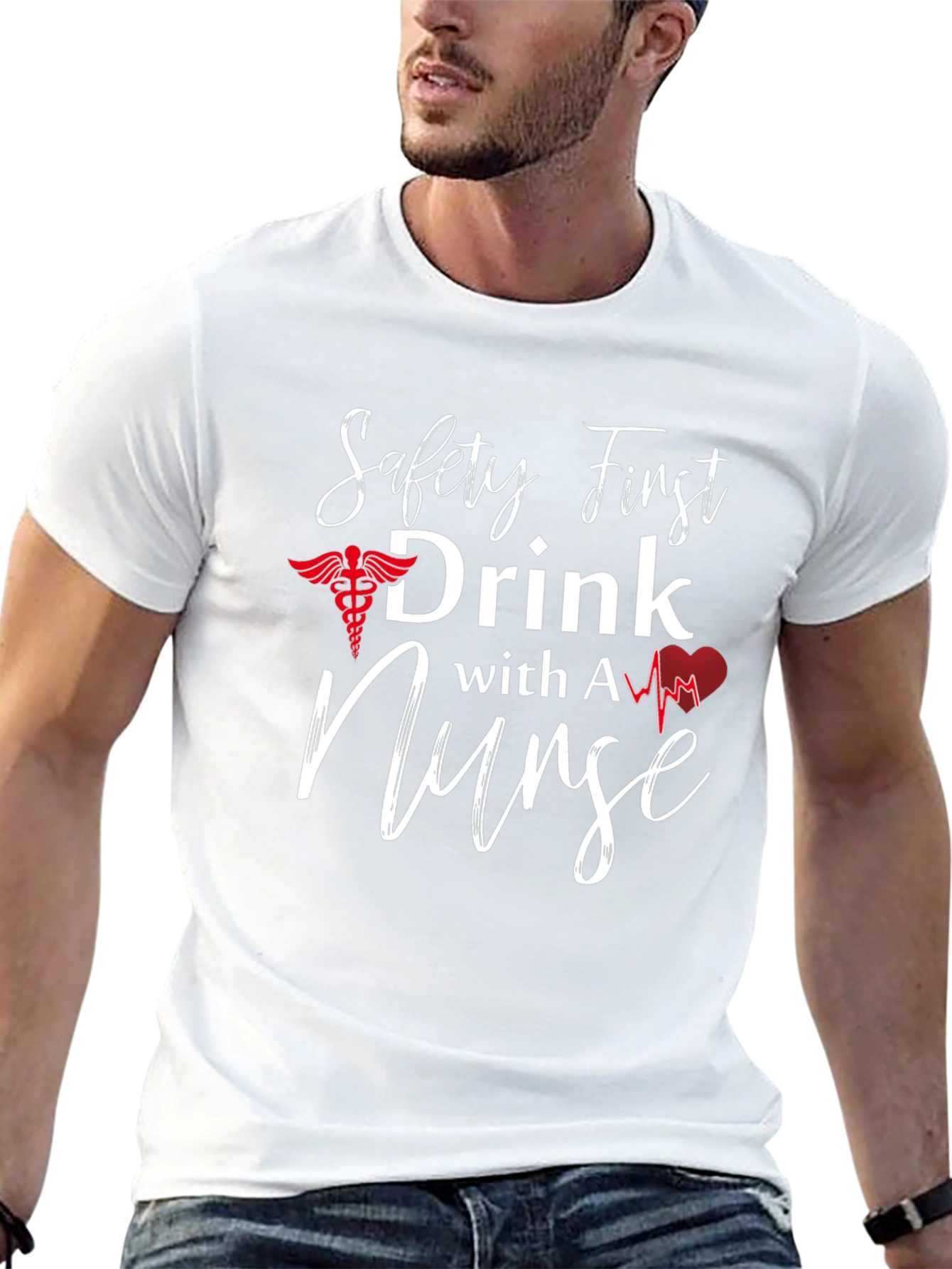 Camiseta Negra: Safety First Drink With A Nurse