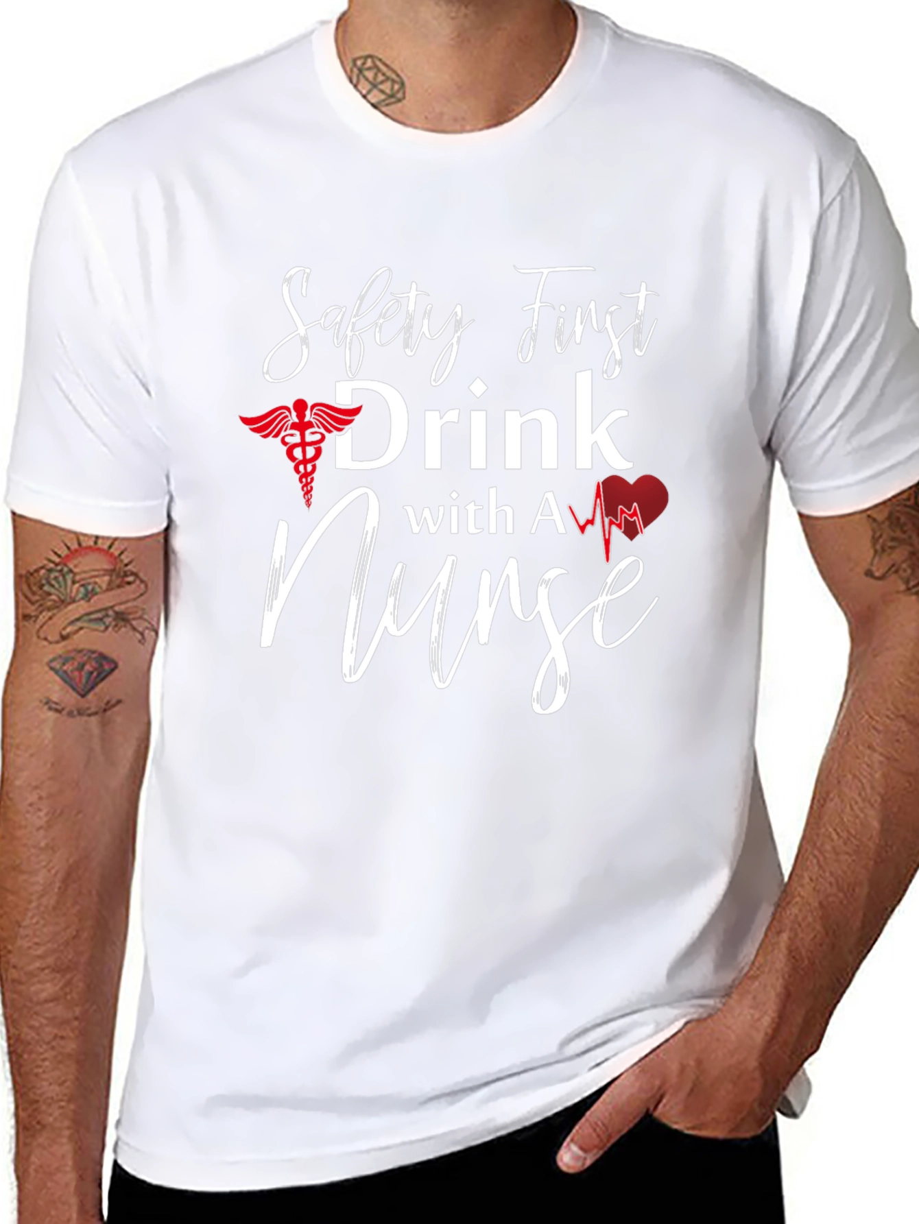 Camiseta Negra: Safety First Drink With A Nurse