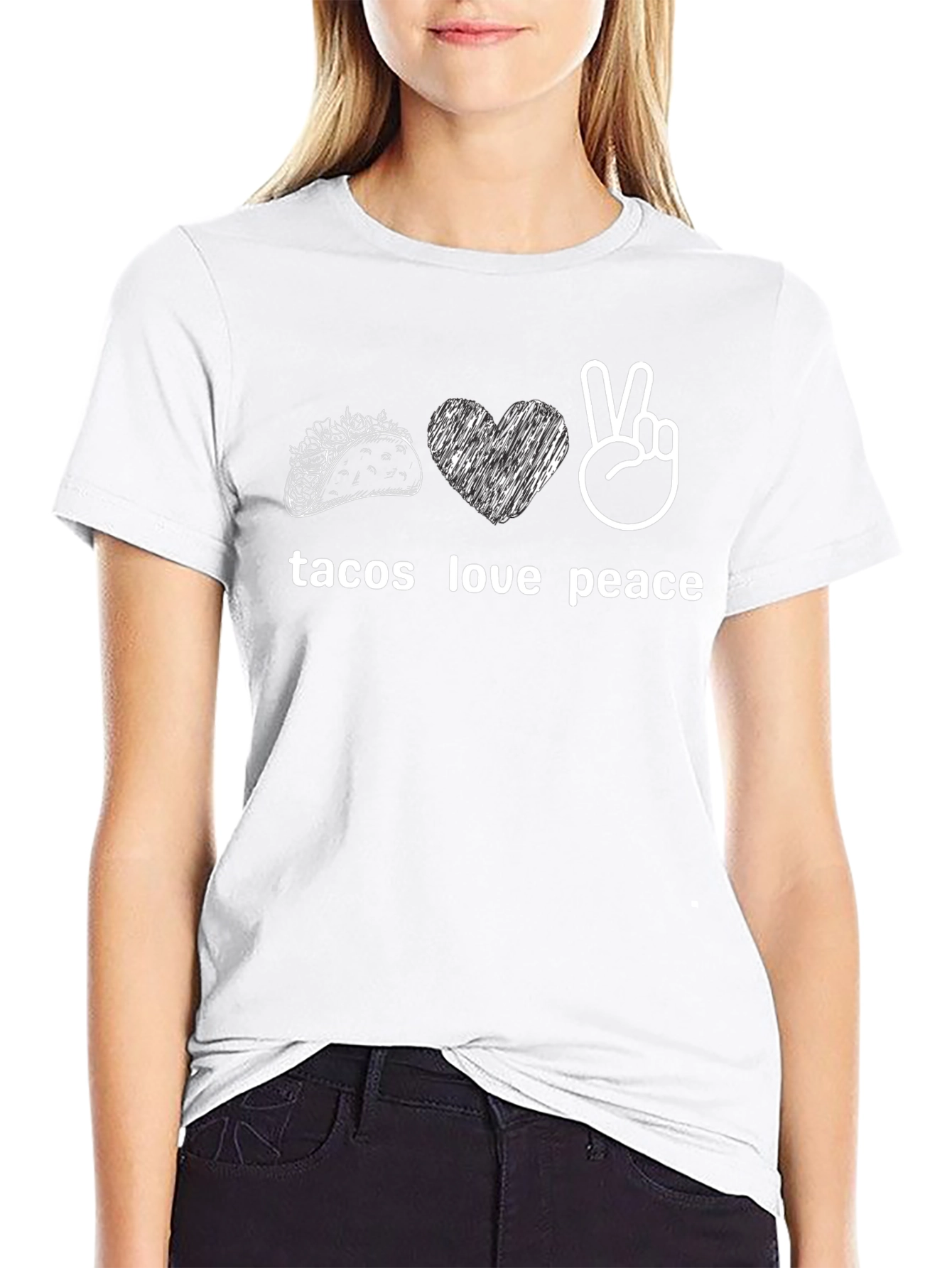 Camiseta Negra: Tacos Amor y Paz