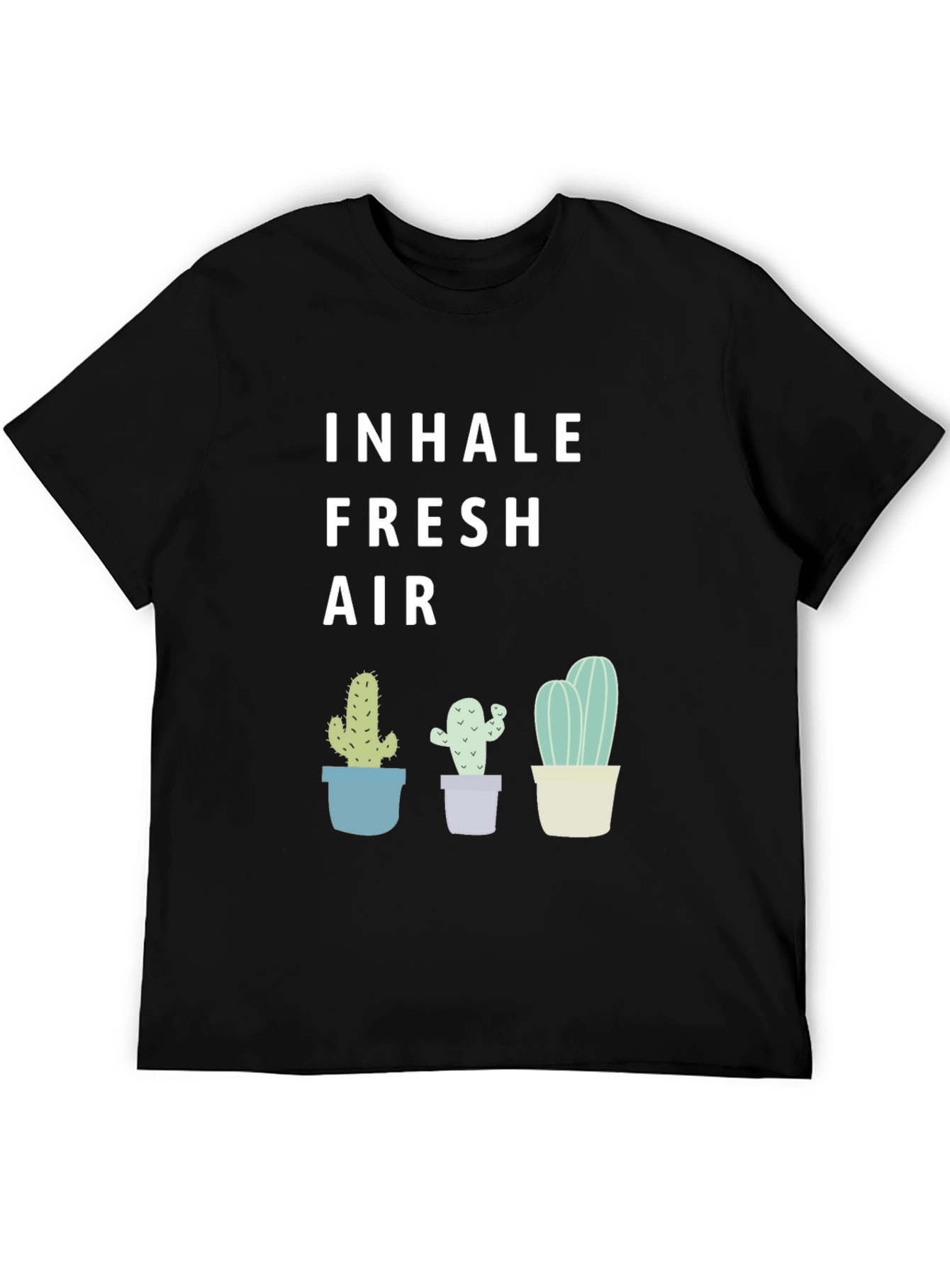Camiseta Negra Inhale Fresh Air con Cactus