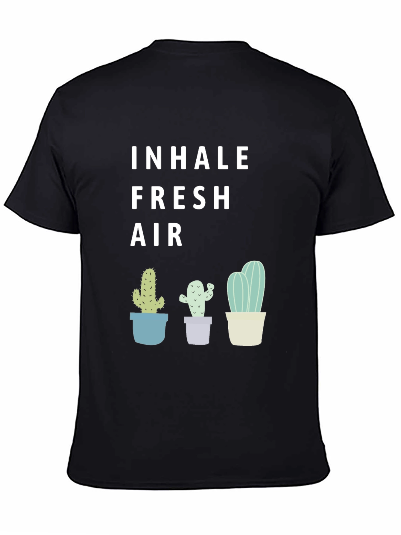 Camiseta Negra Inhale Fresh Air con Cactus