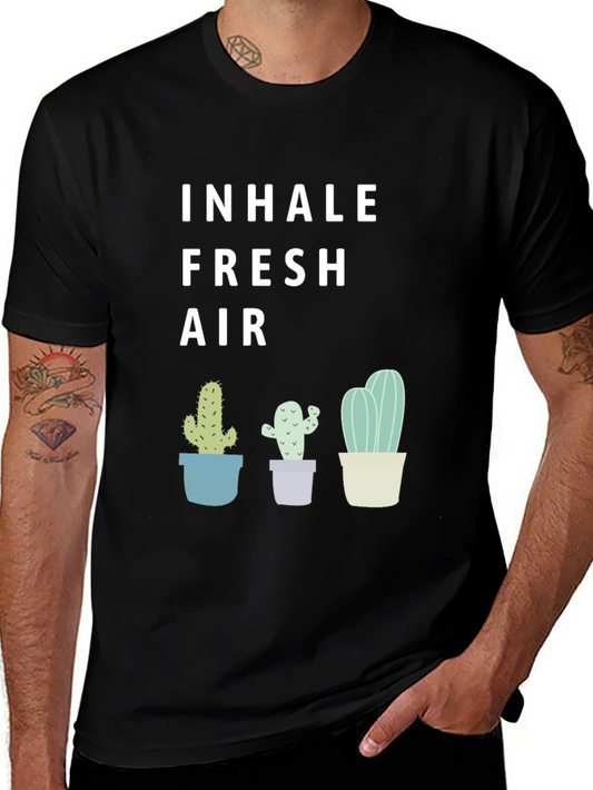 Camiseta Negra Inhale Fresh Air con Cactus