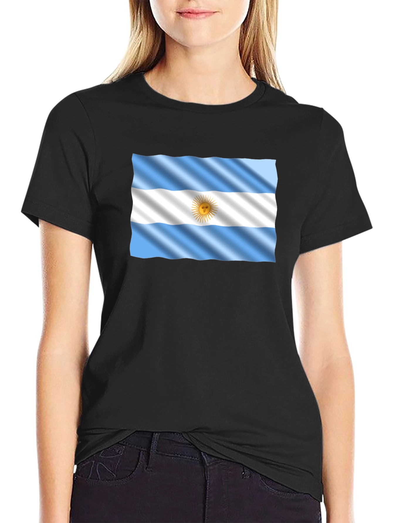 Camiseta Negra con Bandera Argentina