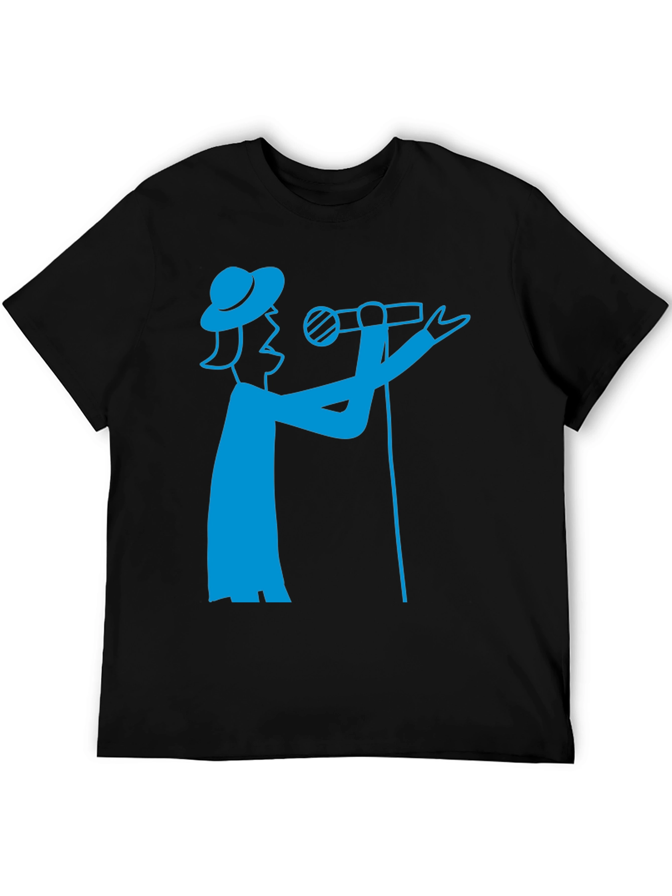 Camiseta Negra con Diseño de Cantante Azul
