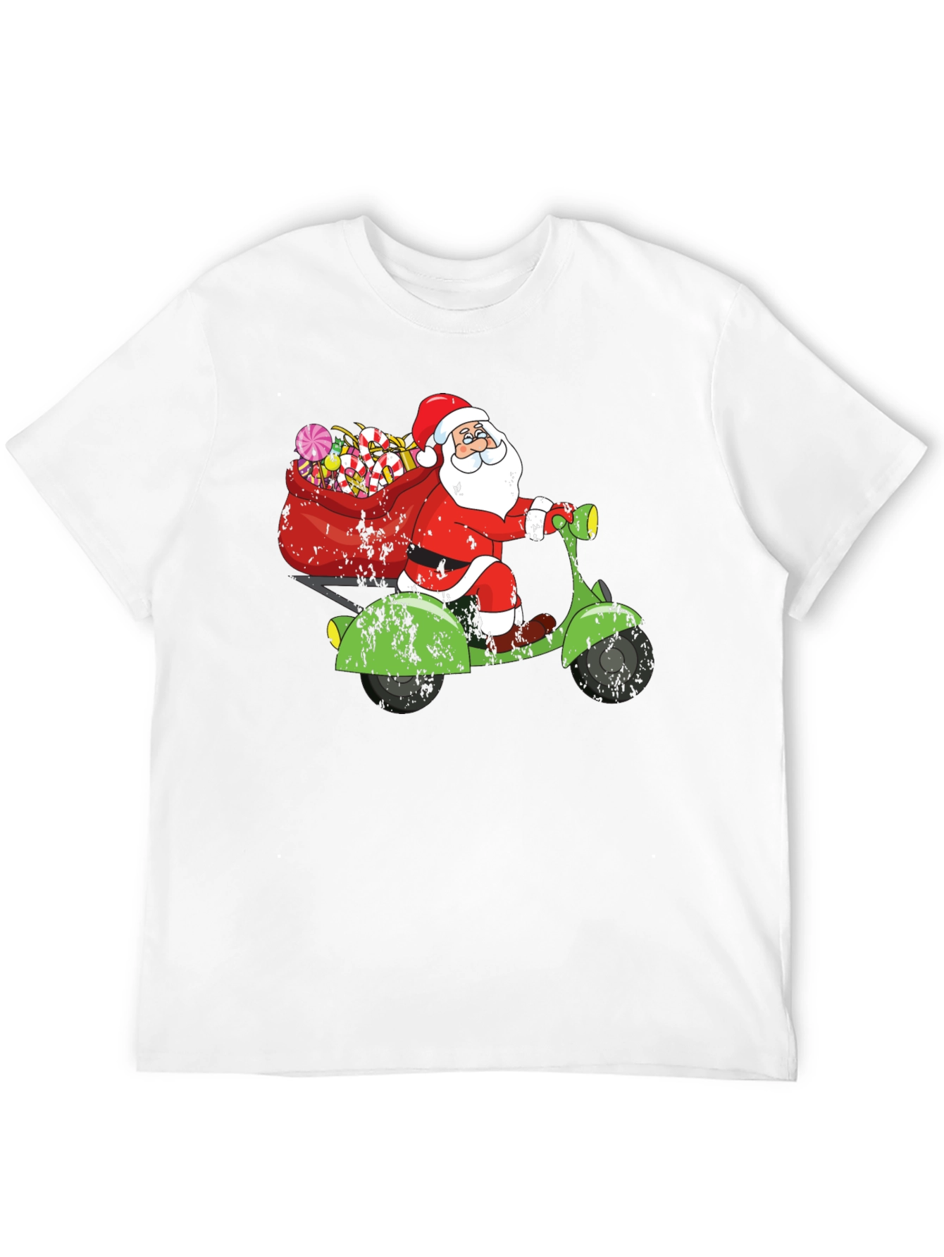 Camiseta Negra Santa en Scooter Navideña