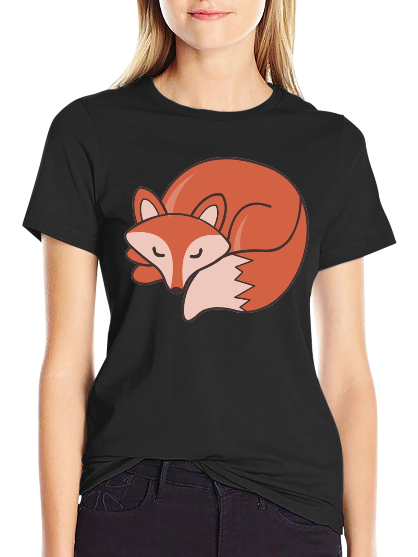 Camiseta Negra con Diseño de Zorro Dormilón