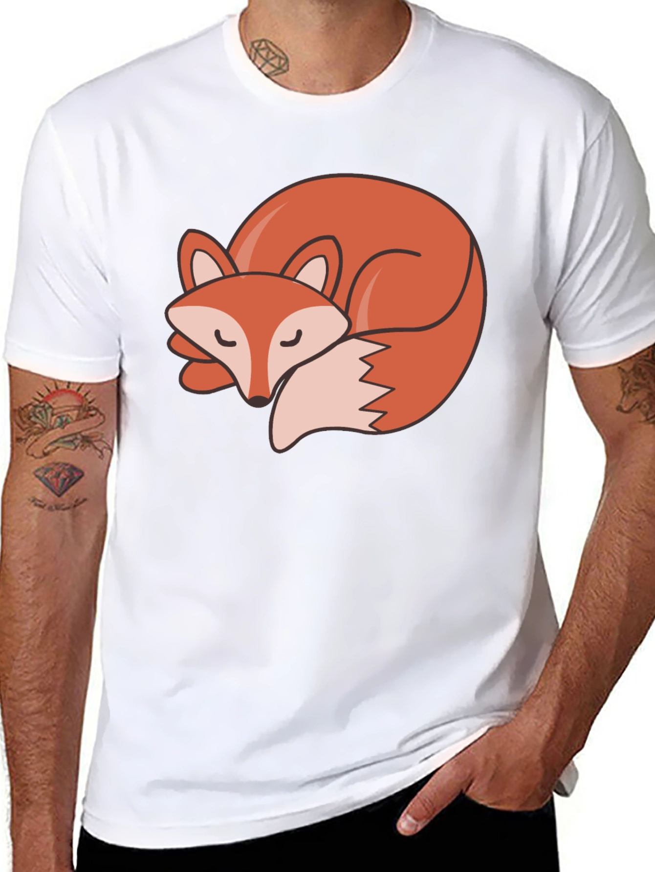 Camiseta Negra con Diseño de Zorro Dormilón