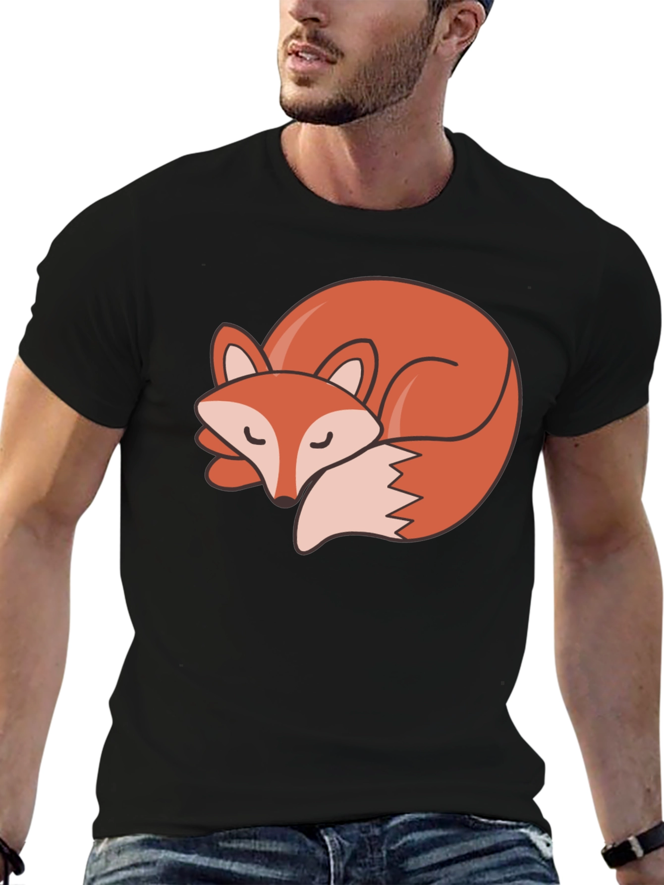 Camiseta Negra con Diseño de Zorro Dormilón