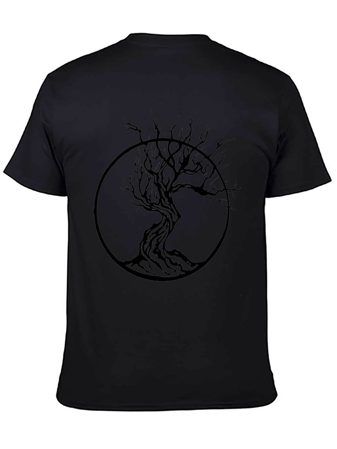 Camiseta Negra con Diseño de Árbol Circular