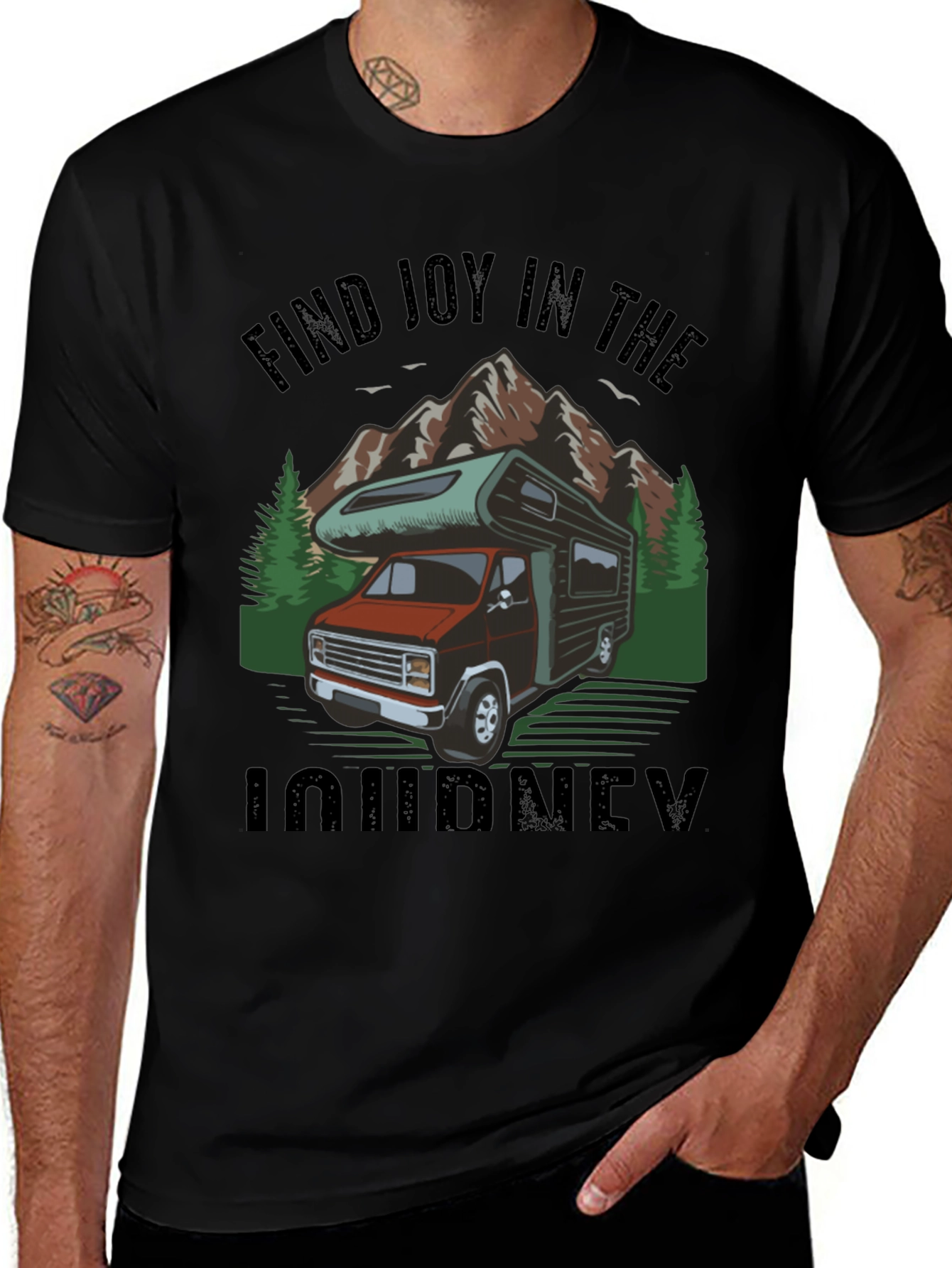 Camiseta Negra Encuentra Alegría en el Viaje