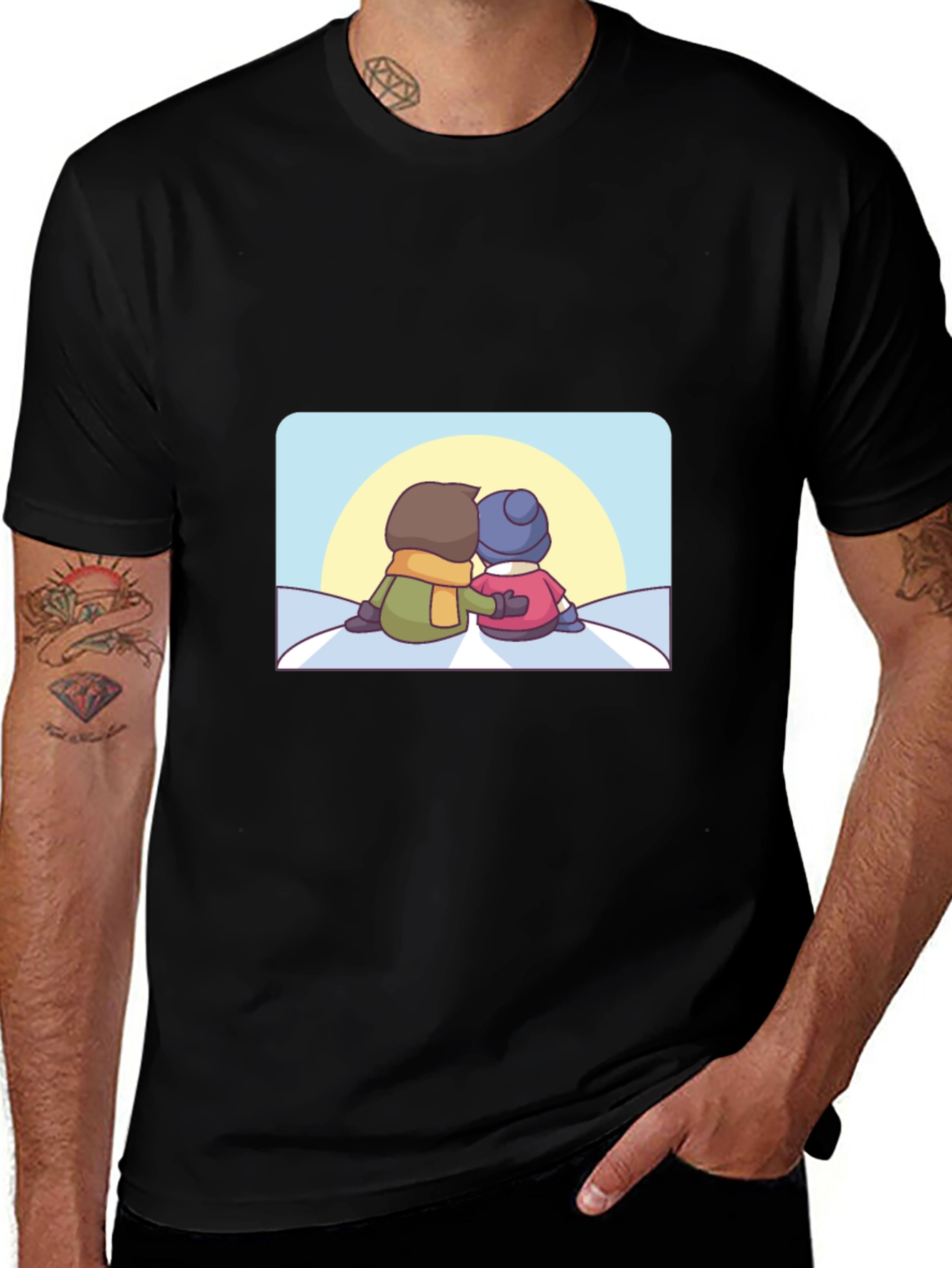 Camiseta Negra con Diseño de Pareja Invernal