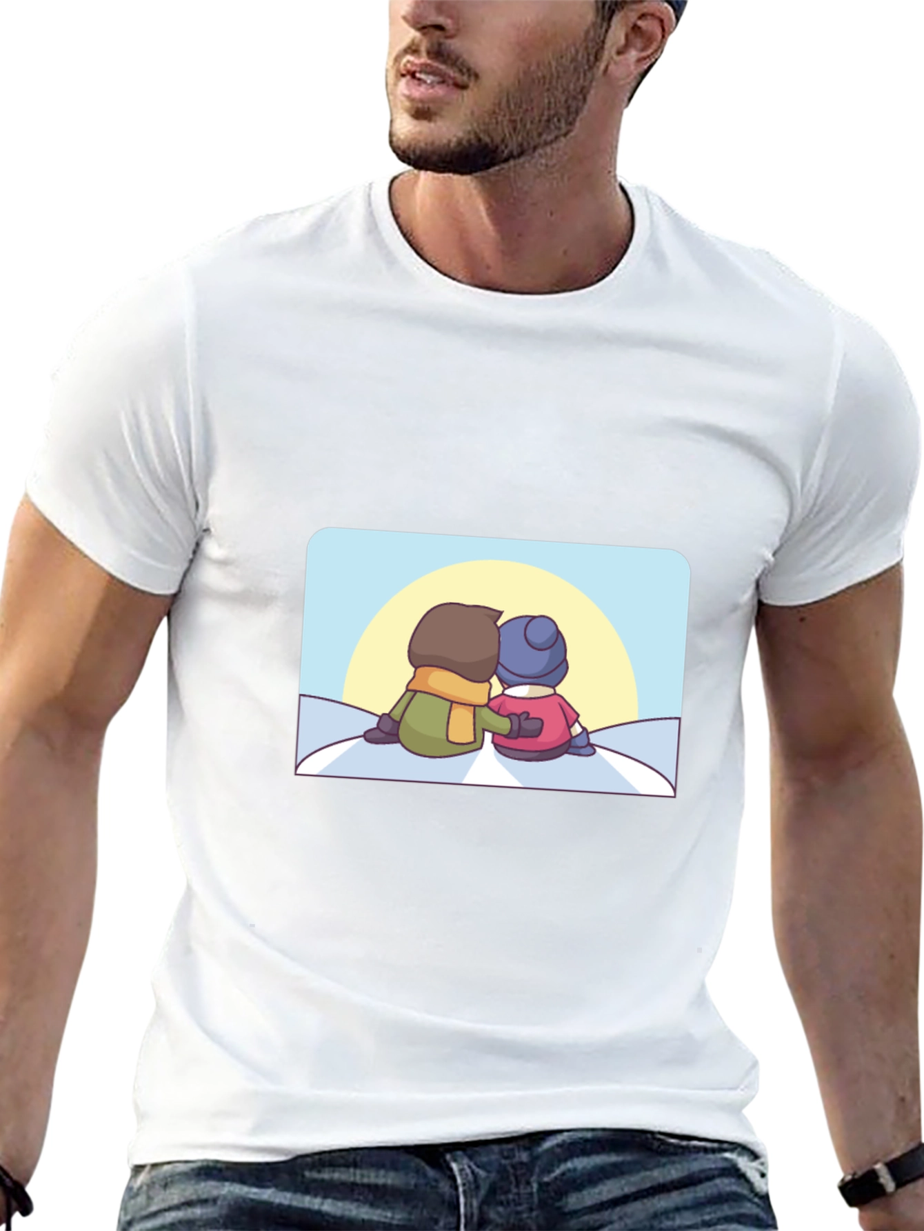 Camiseta Negra con Diseño de Pareja Invernal