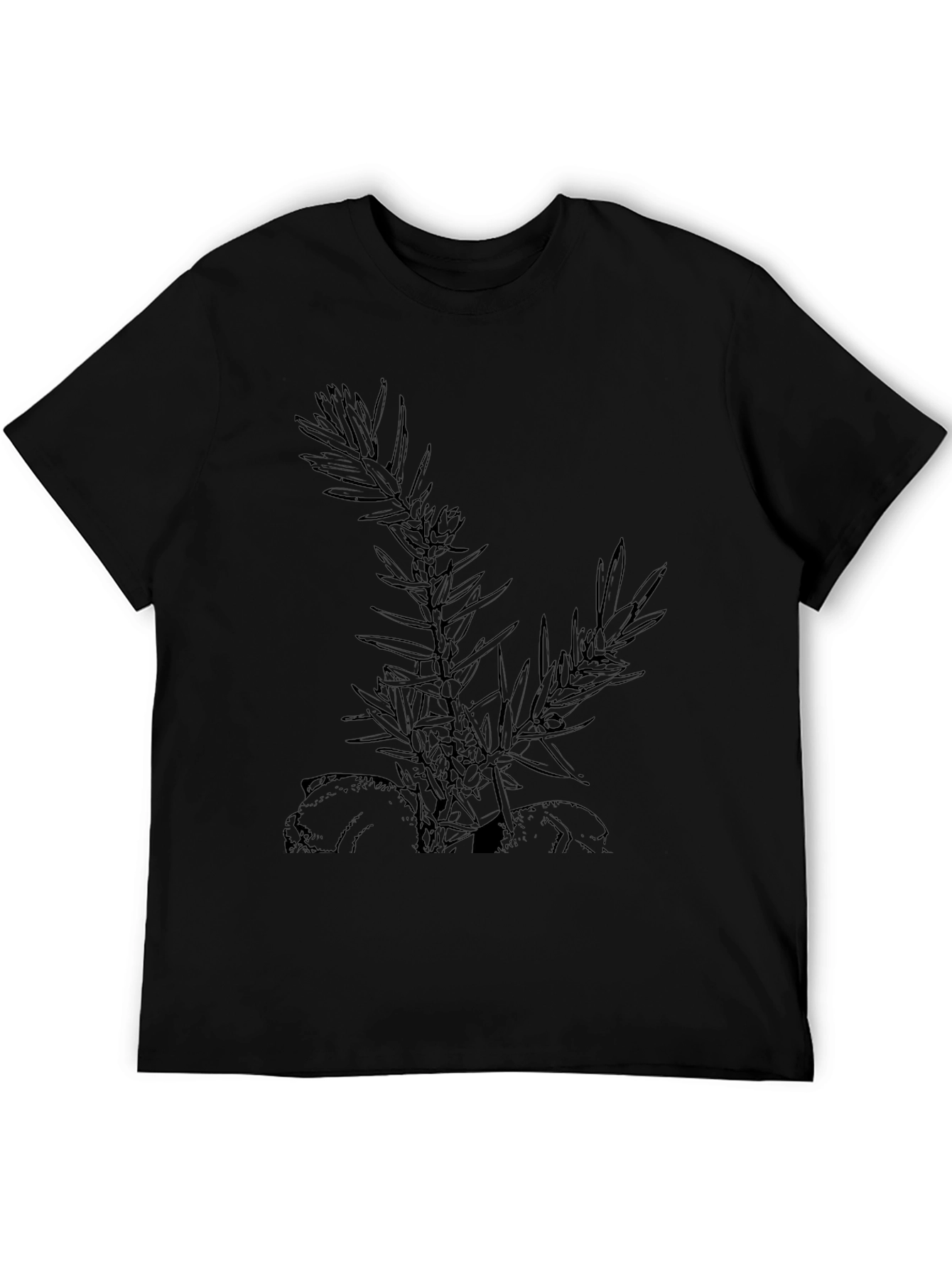 Camiseta Negra con Diseño Botánico Abstracto