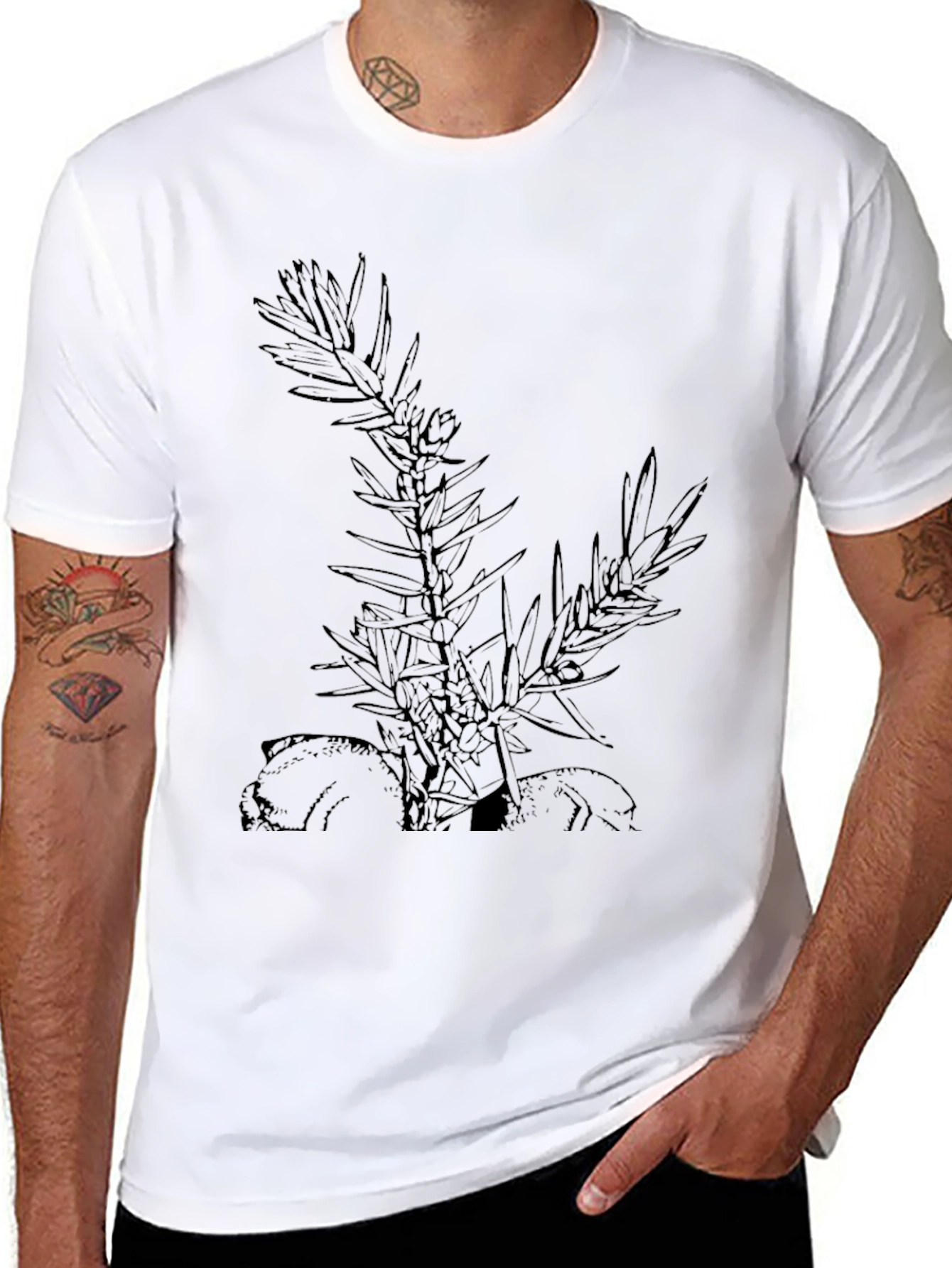 Camiseta Negra con Diseño Botánico Abstracto