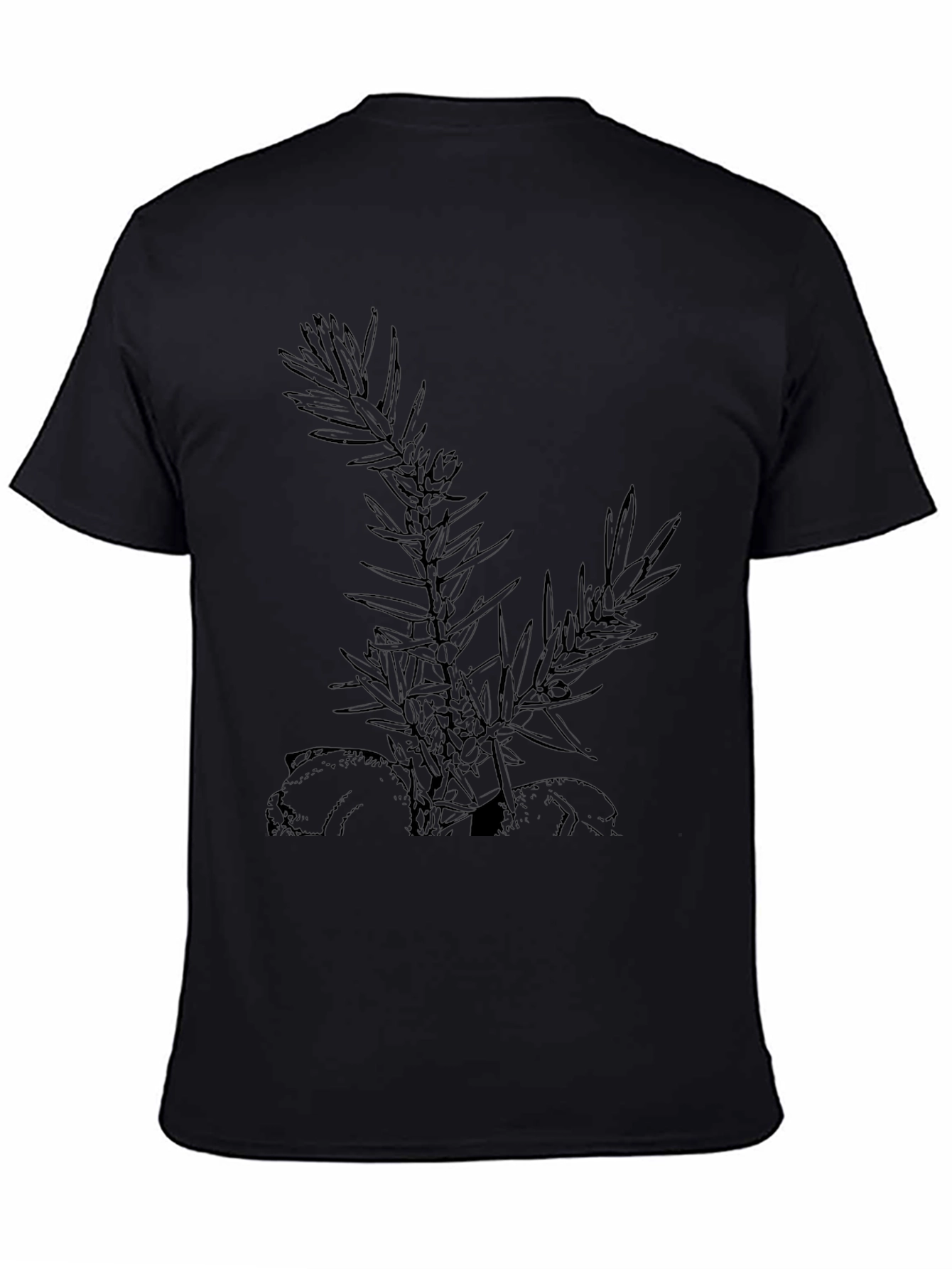 Camiseta Negra con Diseño Botánico Abstracto
