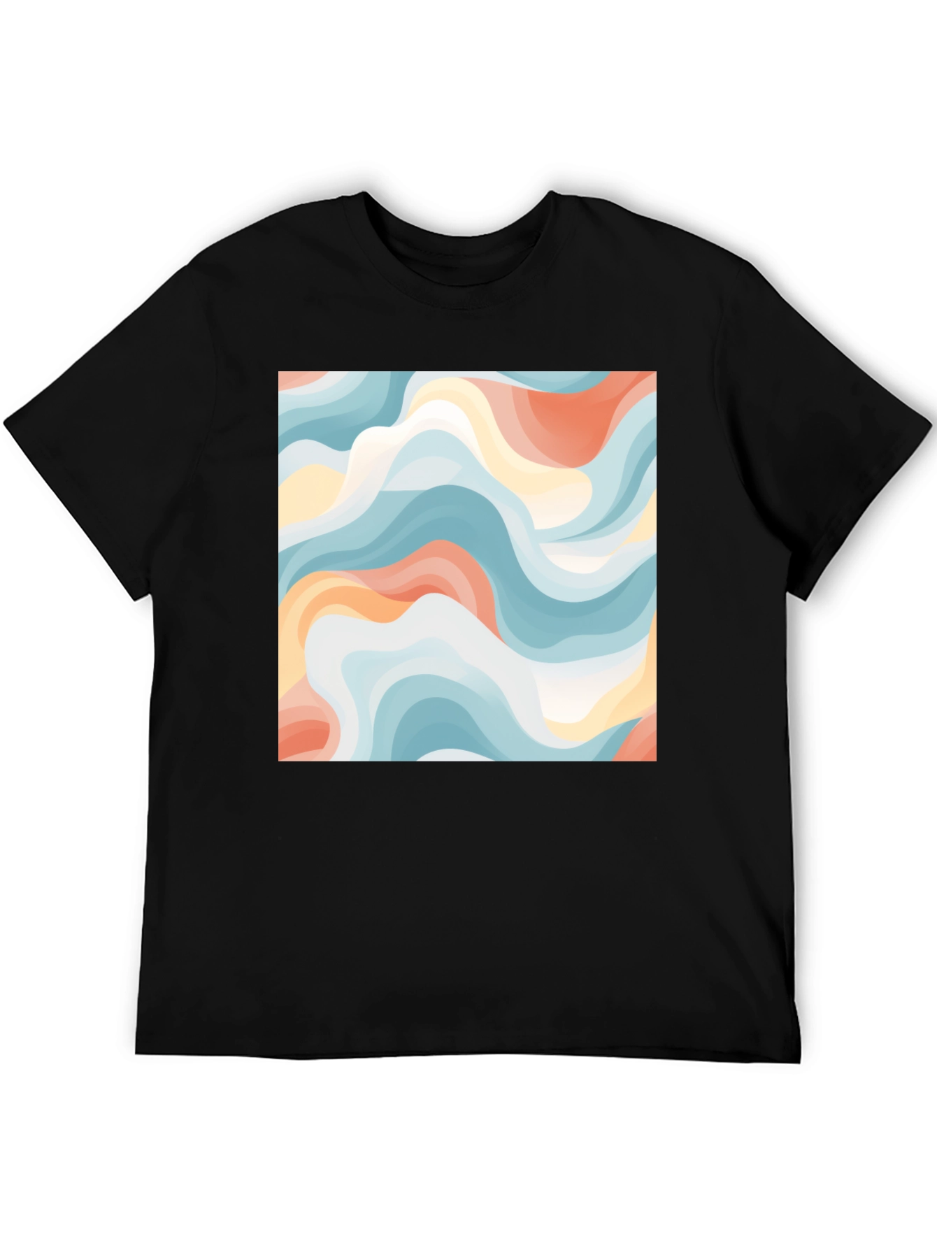 Camiseta Negra con Diseño Abstracto Ondulado