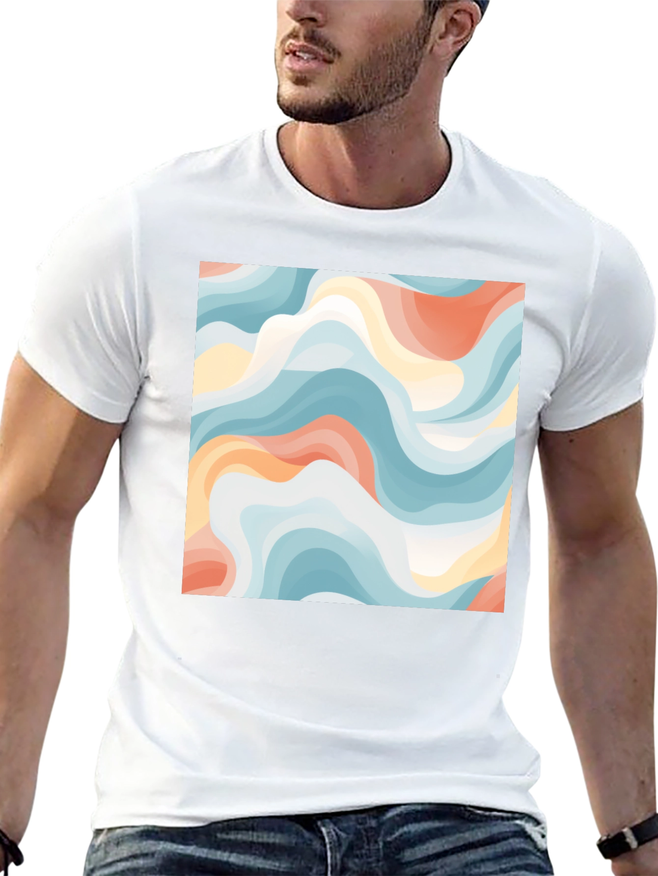 Camiseta Negra con Diseño Abstracto Ondulado
