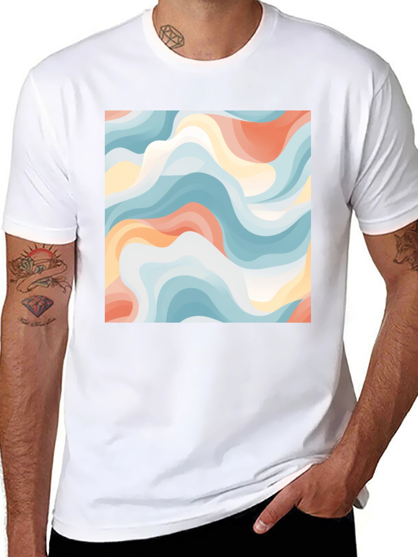 Camiseta Negra con Diseño Abstracto Ondulado