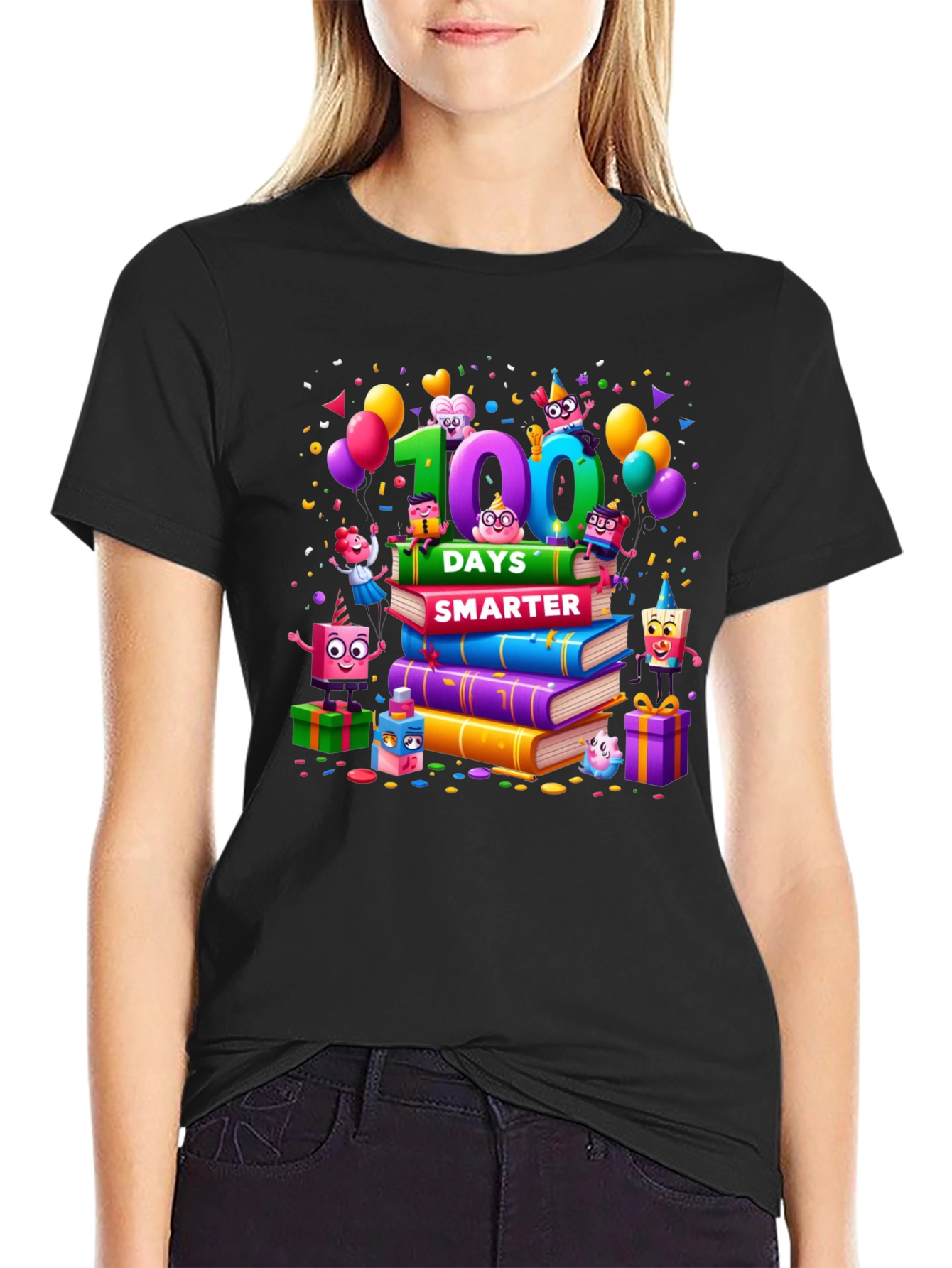 Camiseta Negra 100 Días Más Inteligente