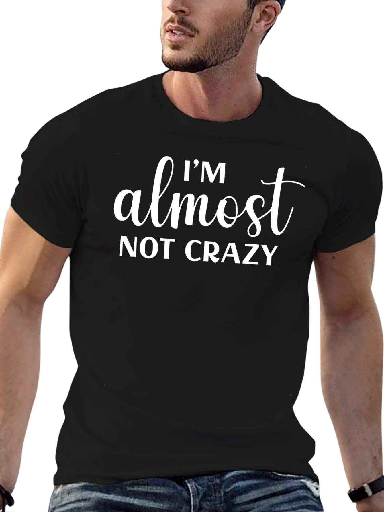 Camiseta Negra Divertida Im Almost NOT Crazy
