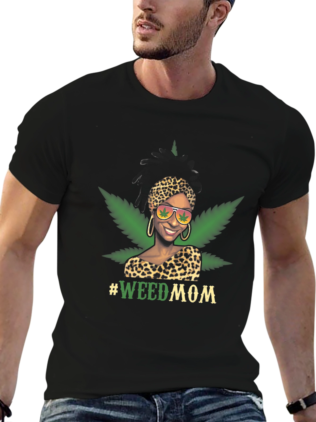Camiseta Negra #WeedMom Diseño Gráfico Divertido