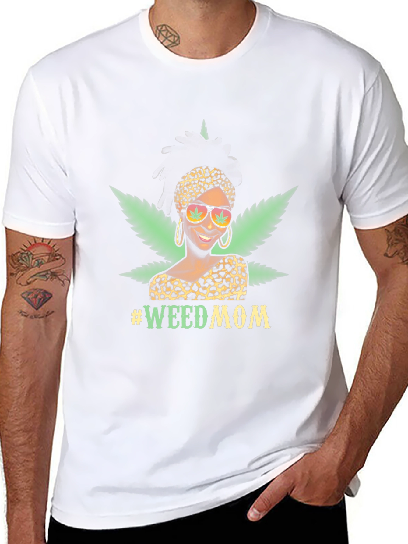 Camiseta Negra #WeedMom Diseño Gráfico Divertido