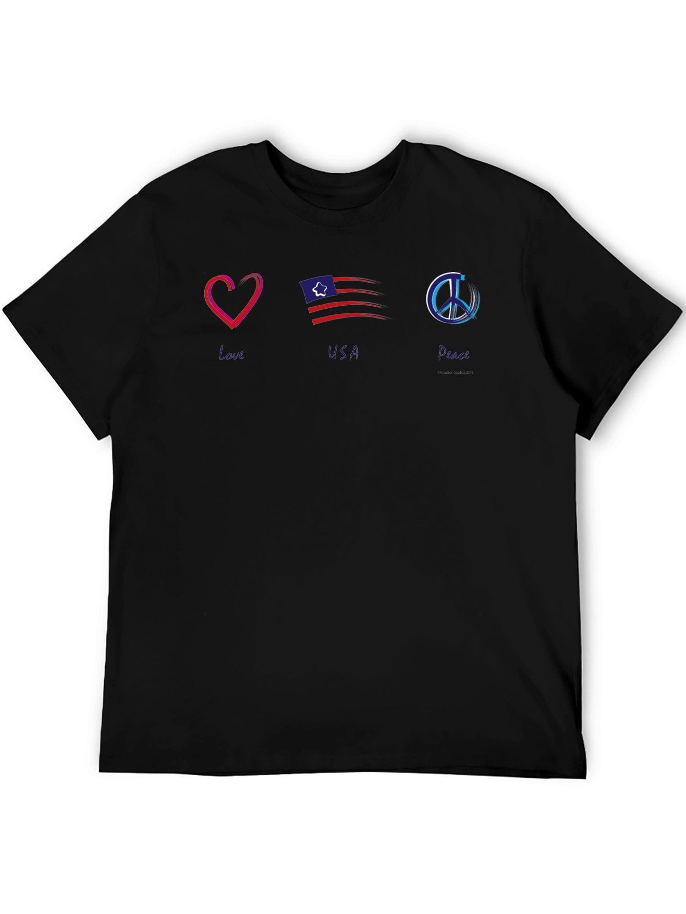 Camiseta Negra con Diseño Amor USA y Paz