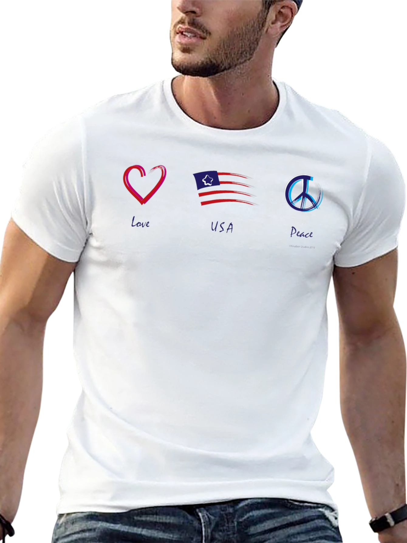Camiseta Negra con Diseño Amor USA y Paz