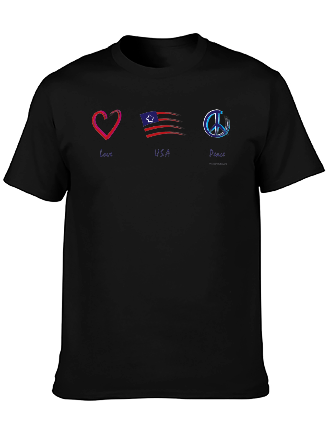 Camiseta Negra con Diseño Amor USA y Paz