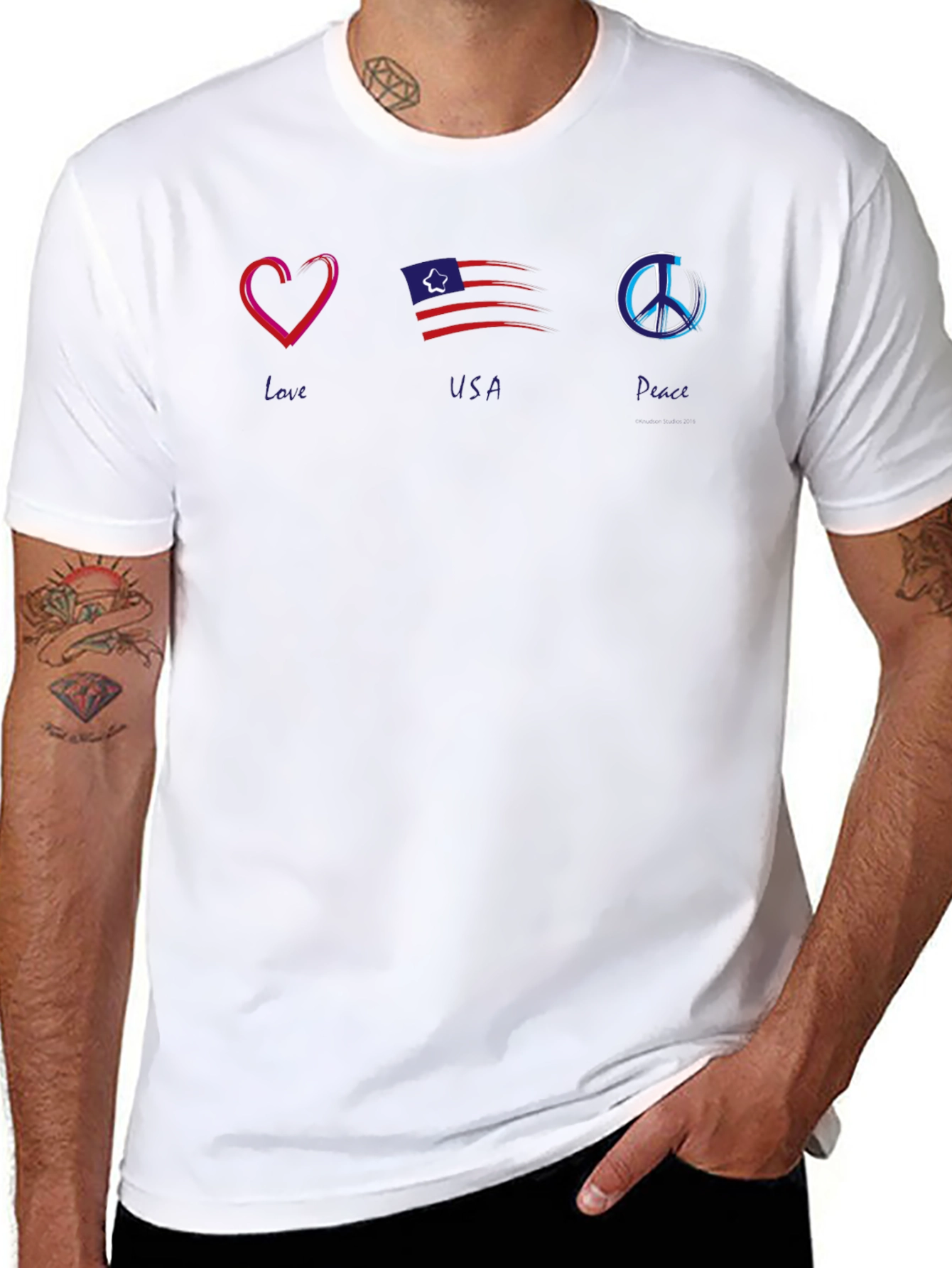 Camiseta Negra con Diseño Amor USA y Paz